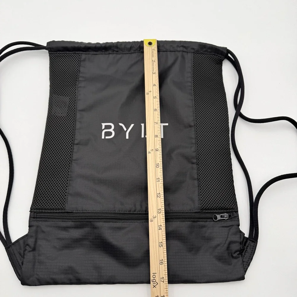 BYLT Drawstring Backpack Unisex M Black Front Zip Mesh Ripstop Gym Bag Sporty